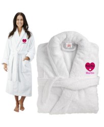 Deluxe Terry cotton with mr & mrs in a heart shape CUSTOM TEXT Embroidery bathrobe